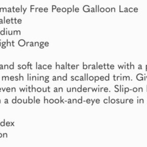 Free People Galloon Lace Halter Bra Lite Orange XS - Picture 4 of 10